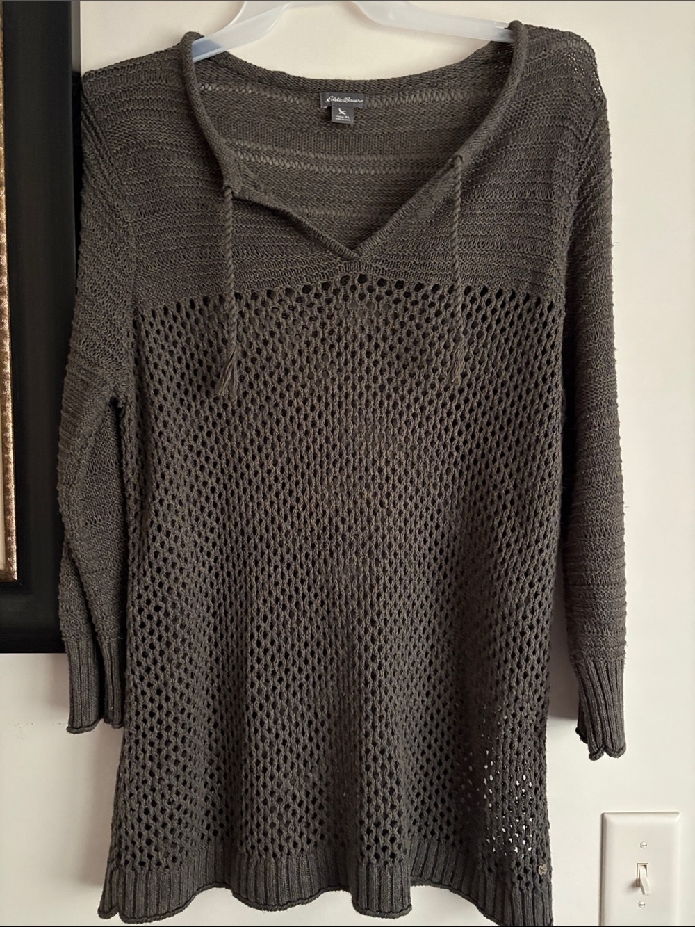 Eddie Bauer Open-Knit v-neck Sweater Tunic Green large